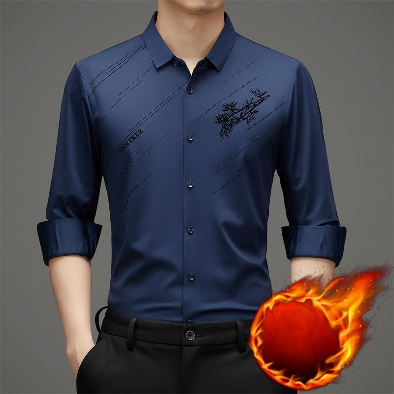 New Business Men's Winter New Velvet Thickened Men's Shirt Business Seamless Flocking Bottoming Warm Shirt