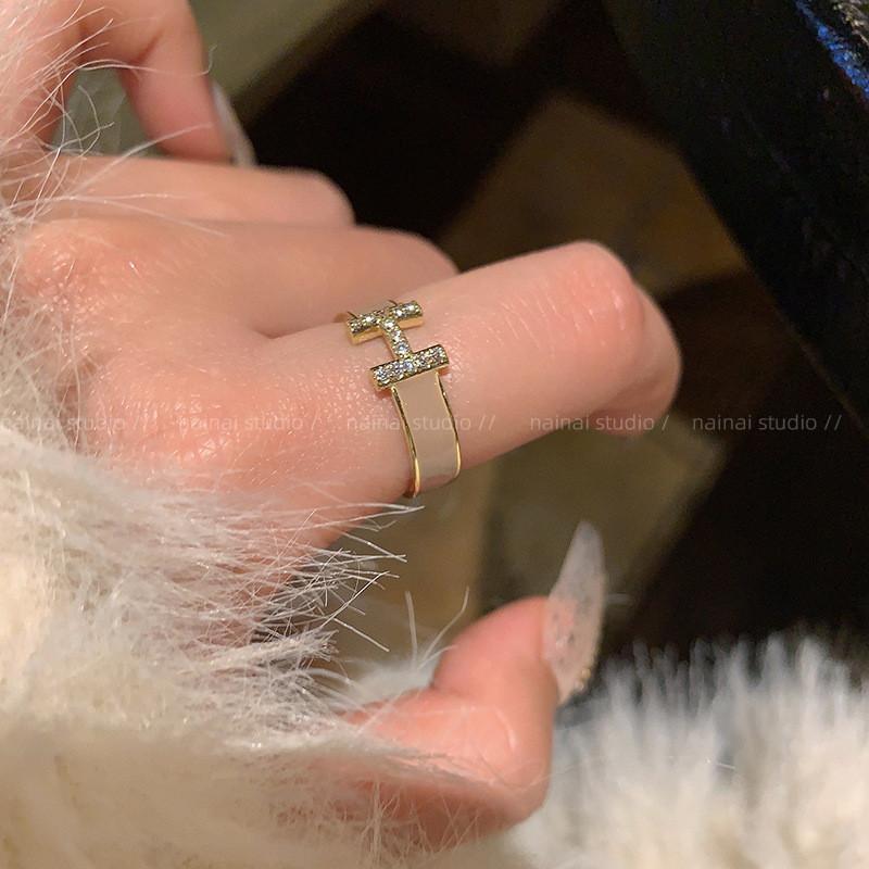 Chic Open Design H Ring For Women In Stunning Copper With Colorful Enamel And Zirconia J6029