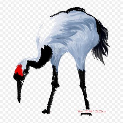 Painting Crane Iron On Heat Transfer Printing Vinyl Patches Sticker for Clothes DIY Appliques Washable Patches