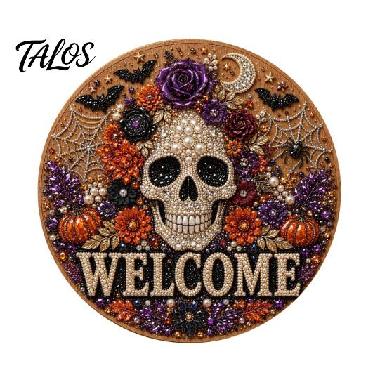 Faux Pearl Door Sign Kit Halloween Kit, Ghost Skull Skeleton Cat Welcome Wall Hanging Decor Crafts Handmade Painting Arts for Decoration