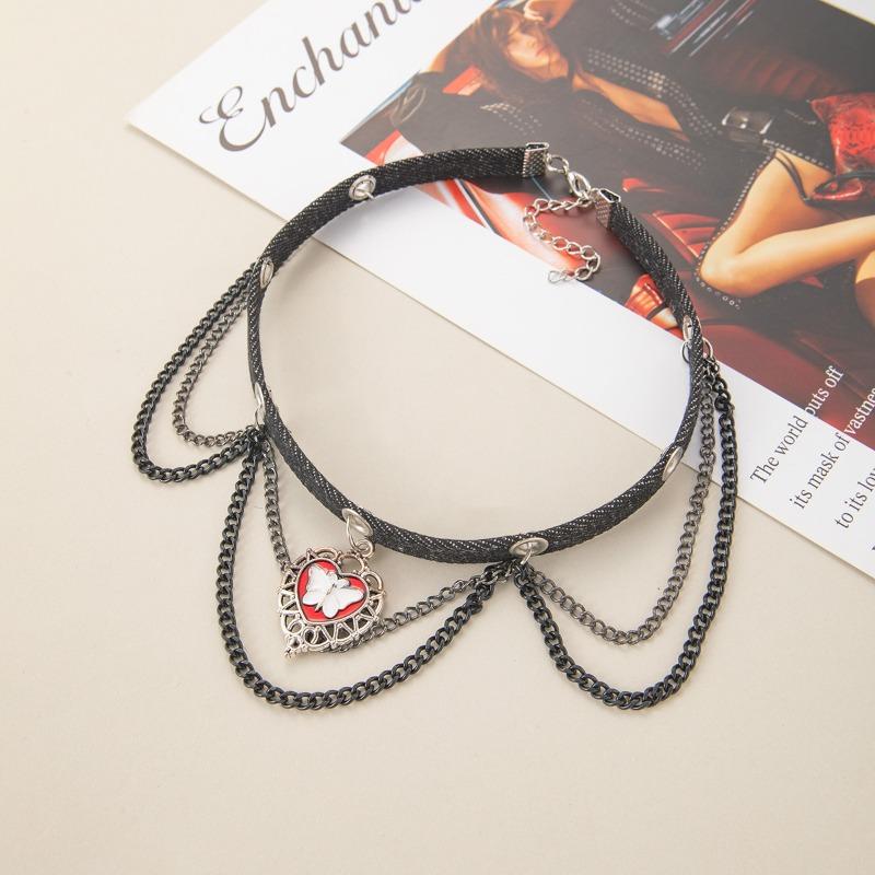 Y2k punk hip-hop choker - leather sweet & spicy hot girl heart chain tassel necklace