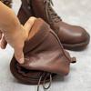 Johnature Genuine Leather Winter Boots Women Shoes Zip Round Toe Flat With Handmade Leisure Sewing Ankle Ladies Boots