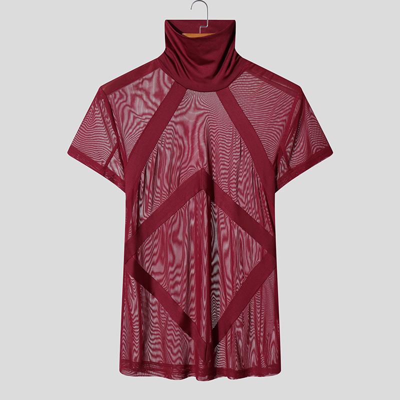 INCERUN Letni męski golf z krótkim rękawem, przeszyciami, siateczką, luźny T-shirt