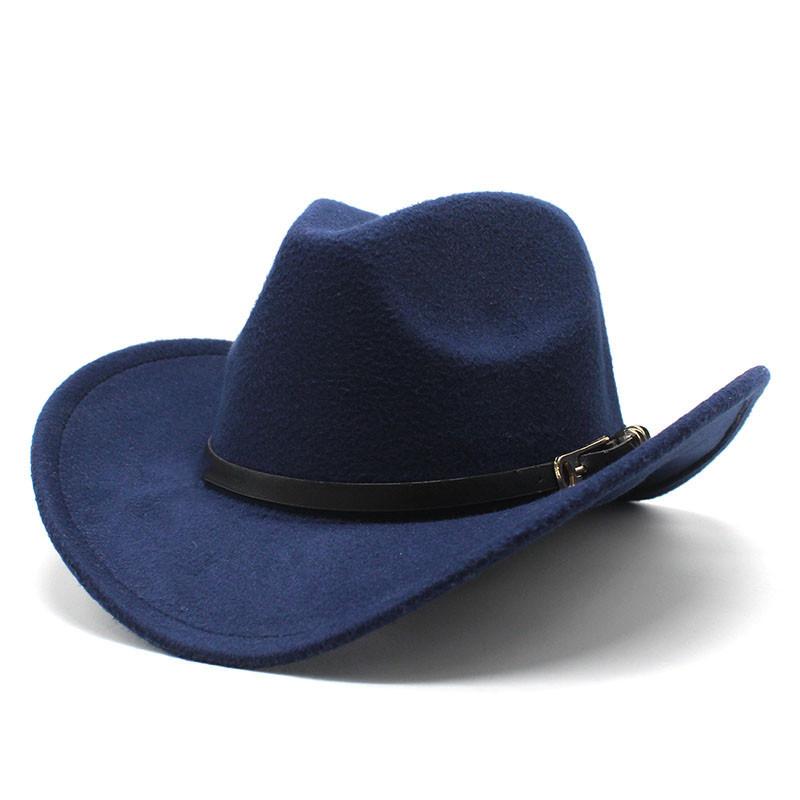 Metal Buckle Belt Cowboy Hat Woolen Top Hat Men'S And Women'S Big Edge Curled Jazz Felt Hat
