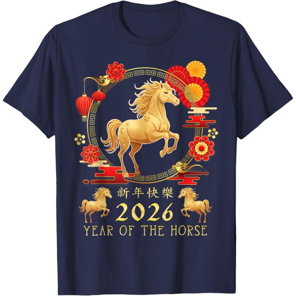 Chinese New Year 2026 Year of The Horse for Women Unisex TShirt Fashion Vintage Horse Y2k Clothes Graphic Cotton Camisetas