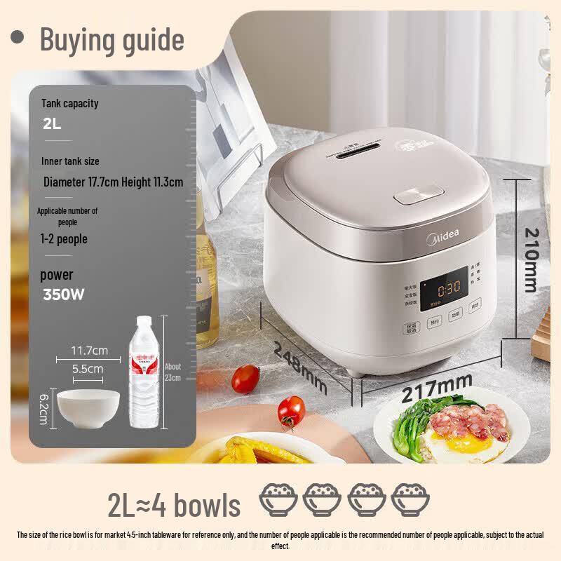 Midea Smart 0-Coating Stainless Steel 2L Rice Cooker CN Plug (adapter Included)
