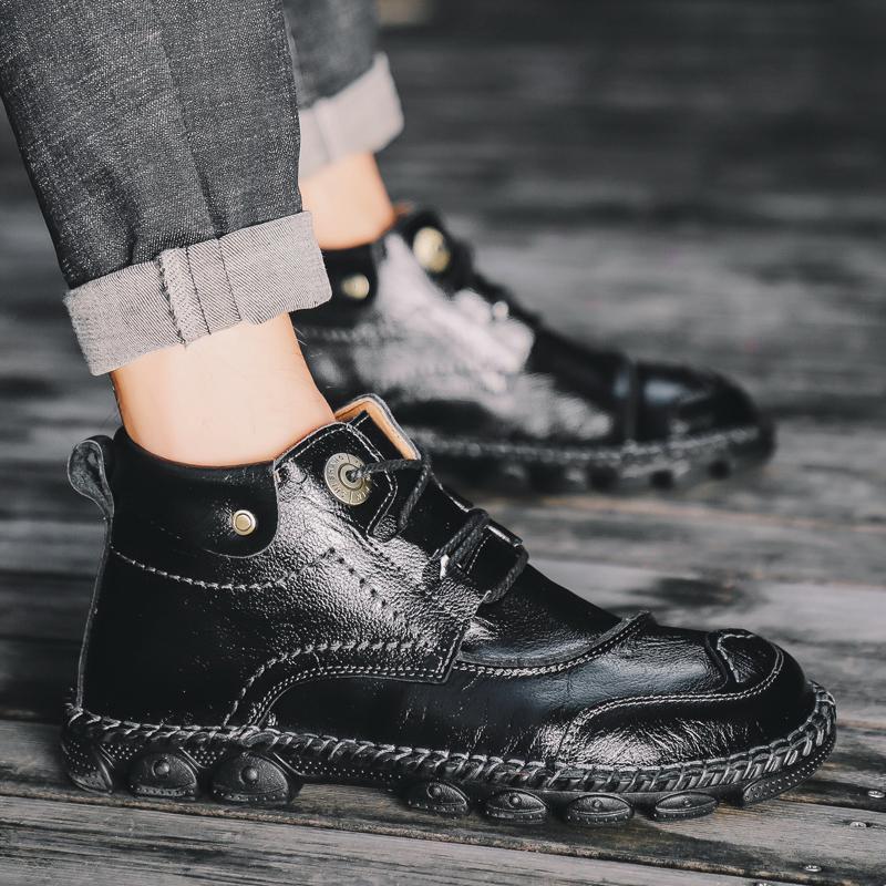 New Autumn Handmade Leather Plus Size 48 Men Boots Outdoor Design Sneakers Man Breathable Casual Leather Shoes Men Ankle Boots