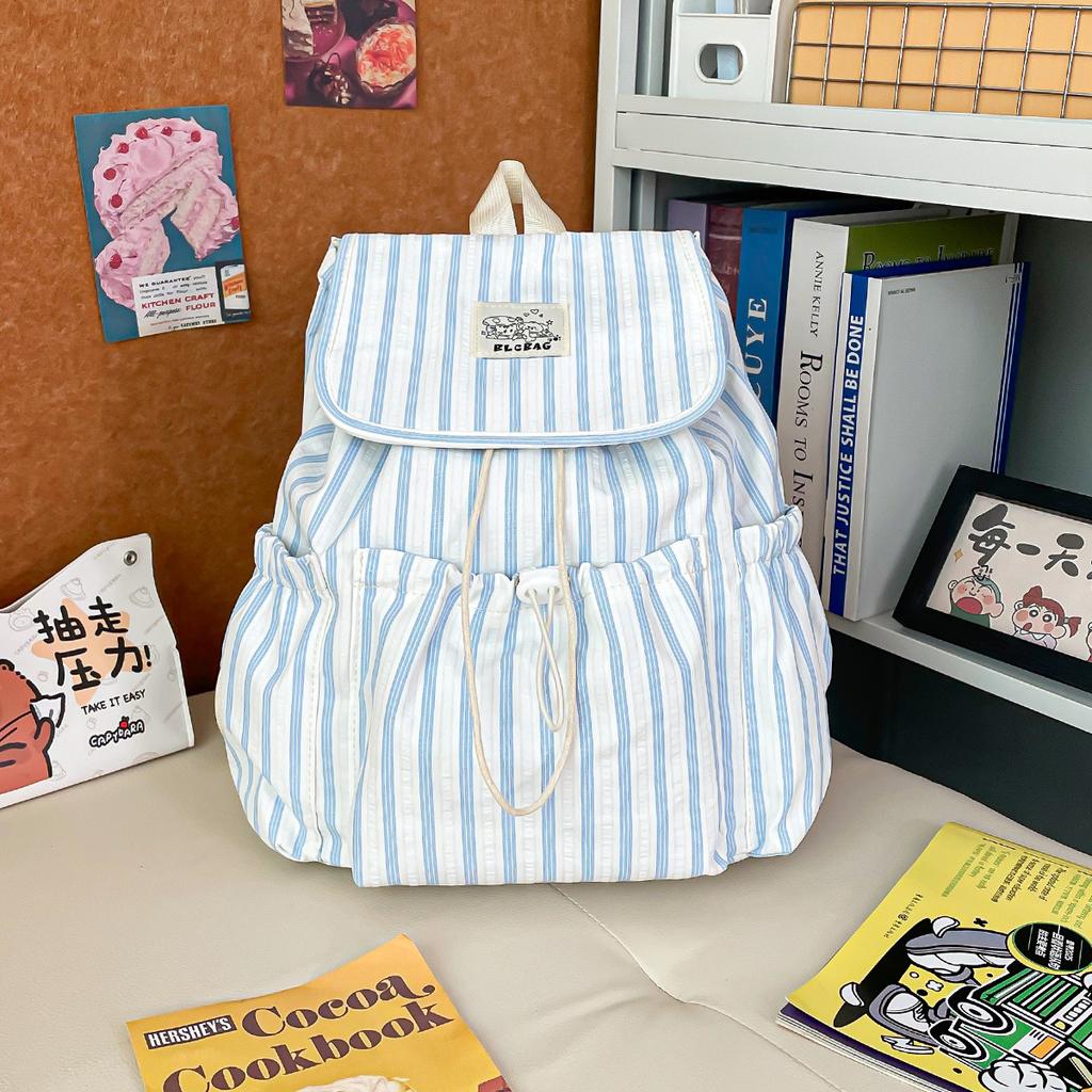 Schoolbag simple small fresh striped backpack women's 1011 new trendy fashion student schoolbag commuter mini backpack
