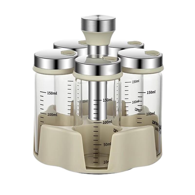 Yingbai Modern 5-Piece Rotating Glass Spice Jar Set with 3-Tier Rack