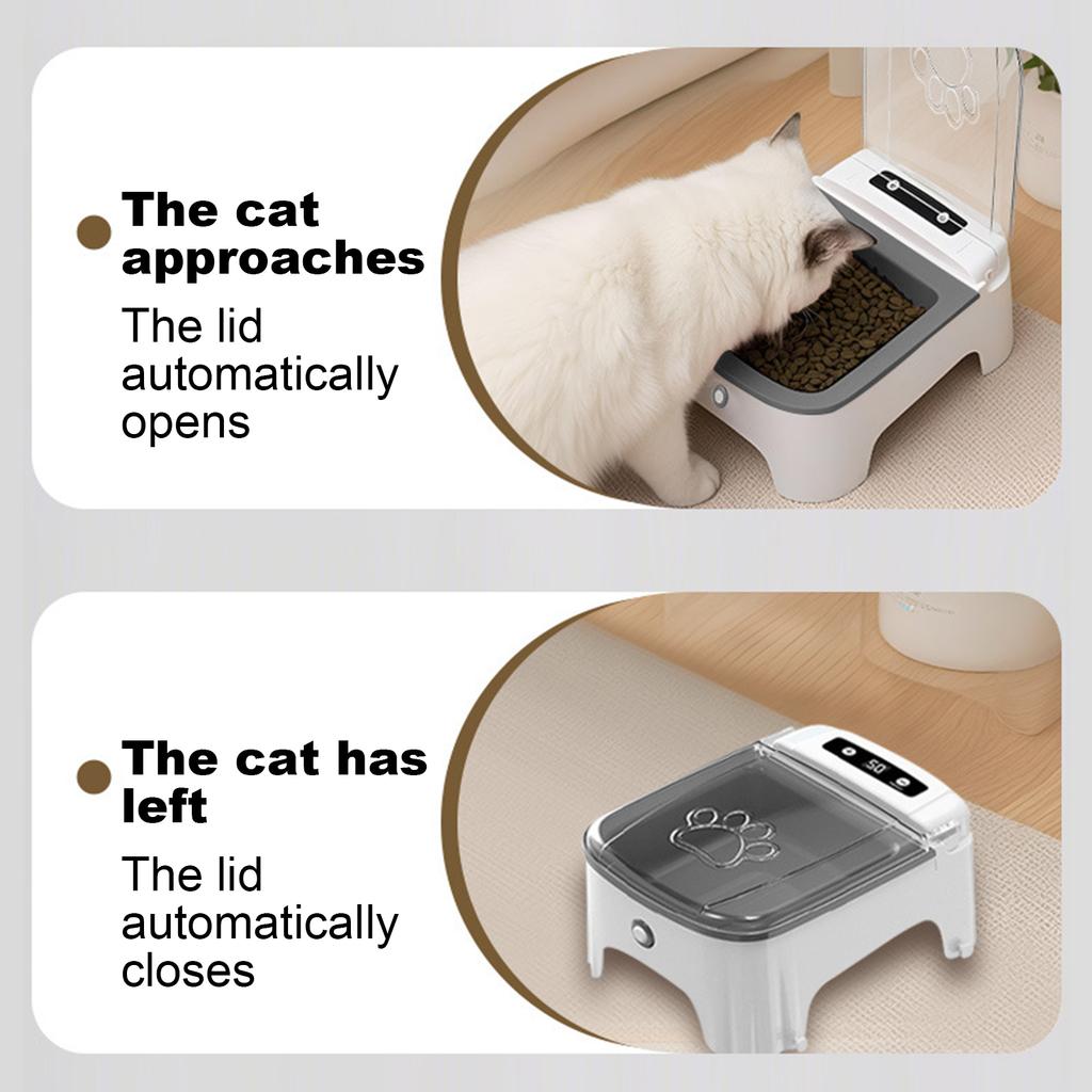 Wireless Smart Cats Feeder With Motion & Timing, Auto Open/Close Lid, Gray/