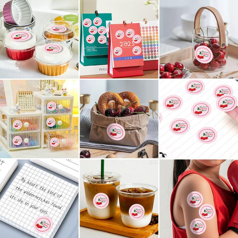 500 Stück Kirsch-Dankeschön-Aufkleber, Frucht-Klebeetiketten zum DIY-Umschlagversiegeln, Geschenkverpackung, Backen, Kuchen, Dessert, Basteln