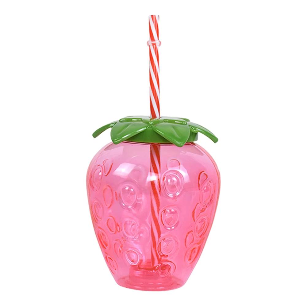 Strawberry Pineapple Straw Water Bottle Summer Portable Plastic Cup Cartoon Kawaii Girl Student Kids Drinking Cup Juice Bottle