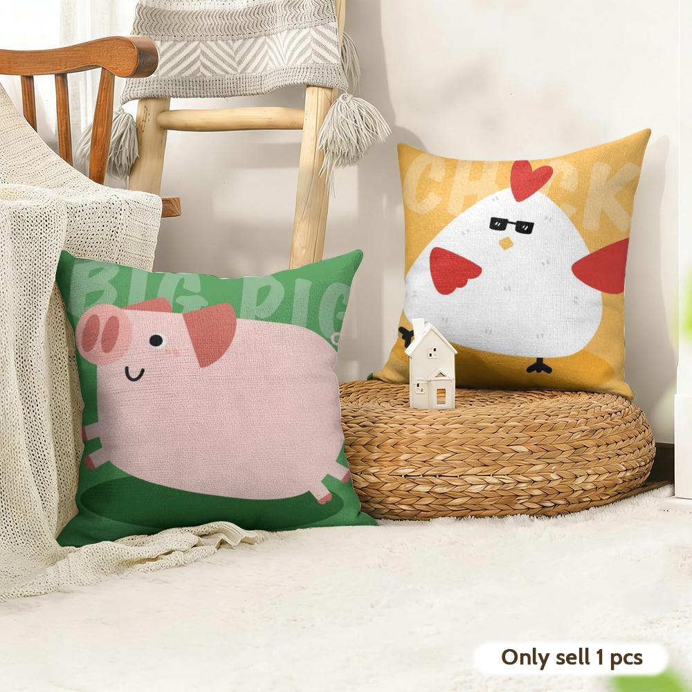 Kawaii Cat Animals Cushion Cover Natural Linen Organic Fabric DoubleSided Printing Couch Pillow Covers Home Decor