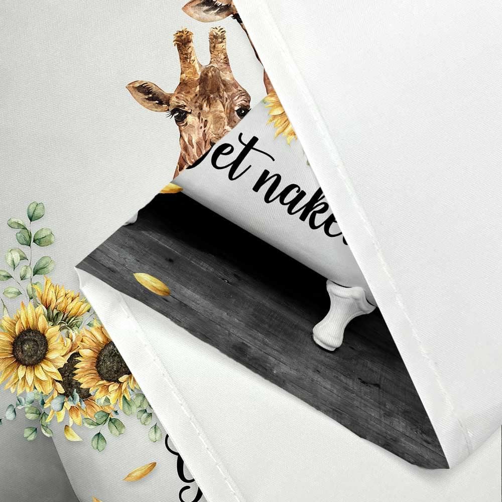 Funny Giraffe Get Naked Shower Curtain, Cute Animal Sunflower Modern Decor, Artistic Waterproof Washable