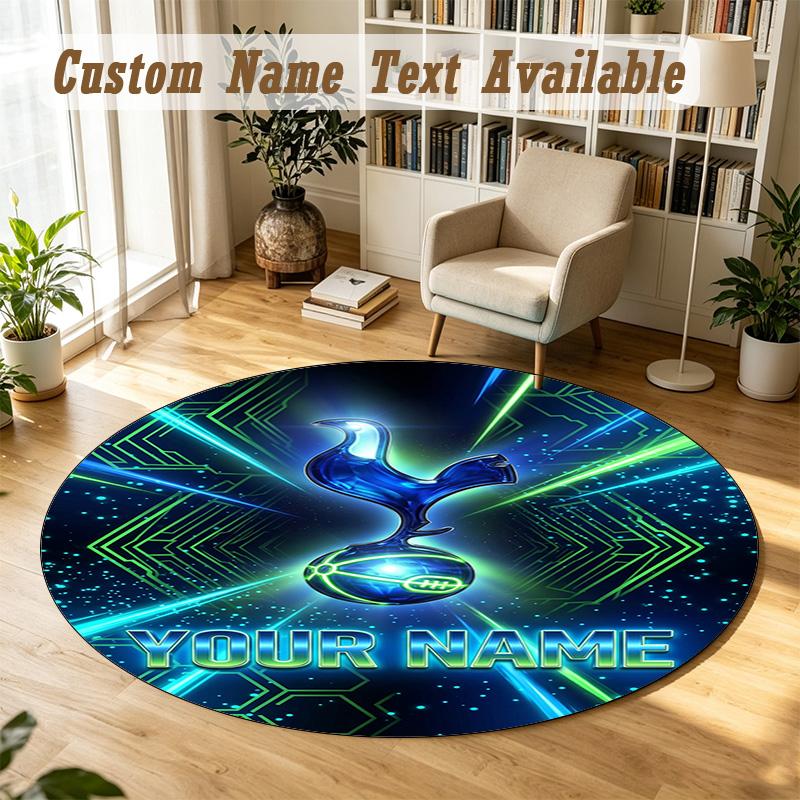 Round Rug Custom NameTottenham Hotspur FC Pattern Non Slip Carpet Home Floor Decor