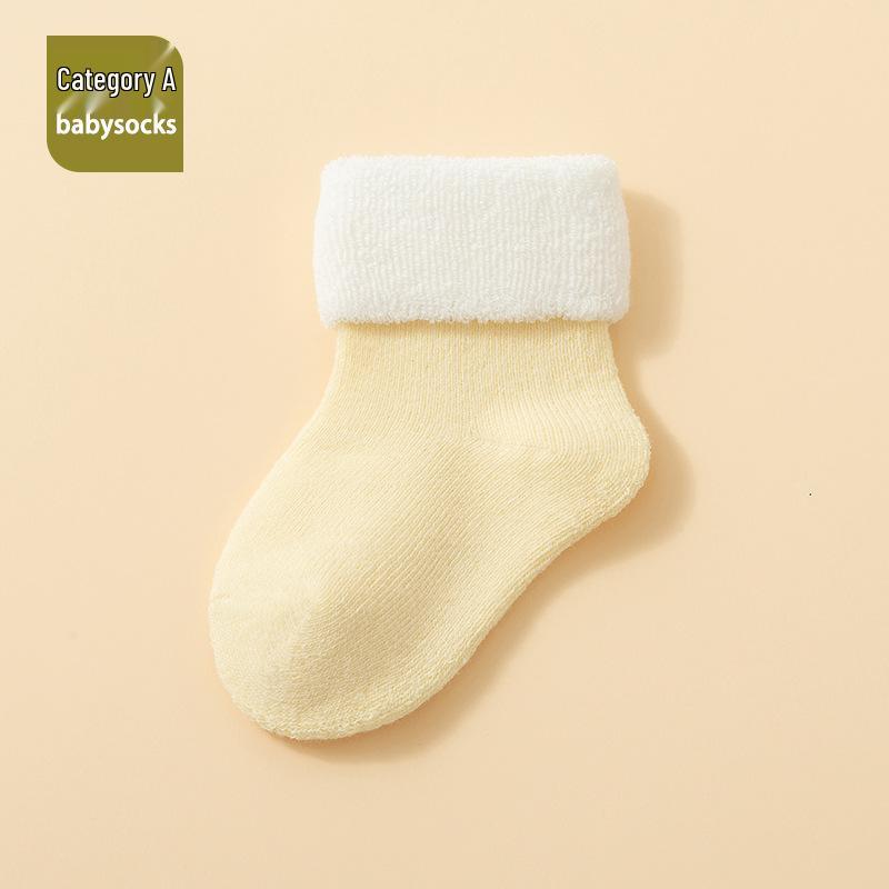 25 Newborn Baby Autumn/Winter Class A Fleece-Lined Cotton Socks - Loose Cuff, Non-Binding Foot Floor Design