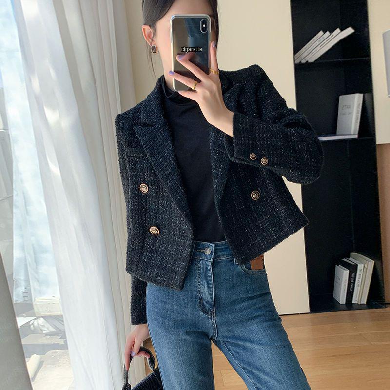 

Винтажное женское шерстяное полупальто 2023 года - Осенний черный шикарный стиль M (recommended 100-115 jin) чёрный