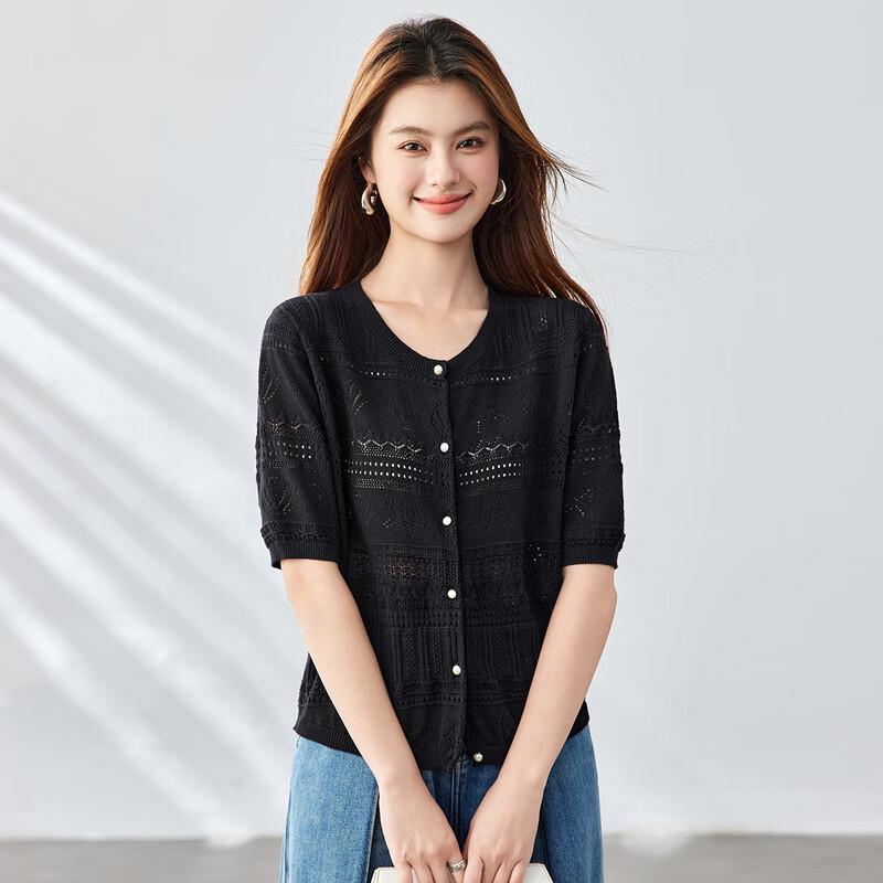 Women's Pure Cotton Hollow-Out Short Sleeve Cardigan