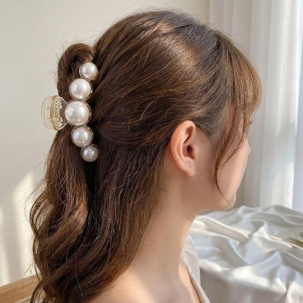 Big Size Pearl Hair Claw Pearl Decor Shark Clip Elegant Hair Claw Clip  Daily Styling