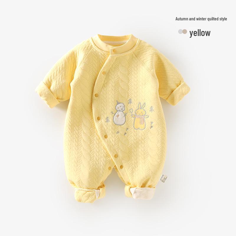 Thickened Pure Cotton Baby Romper - Newborn Full Body Warm Crawling Suit for Autumn/Winter