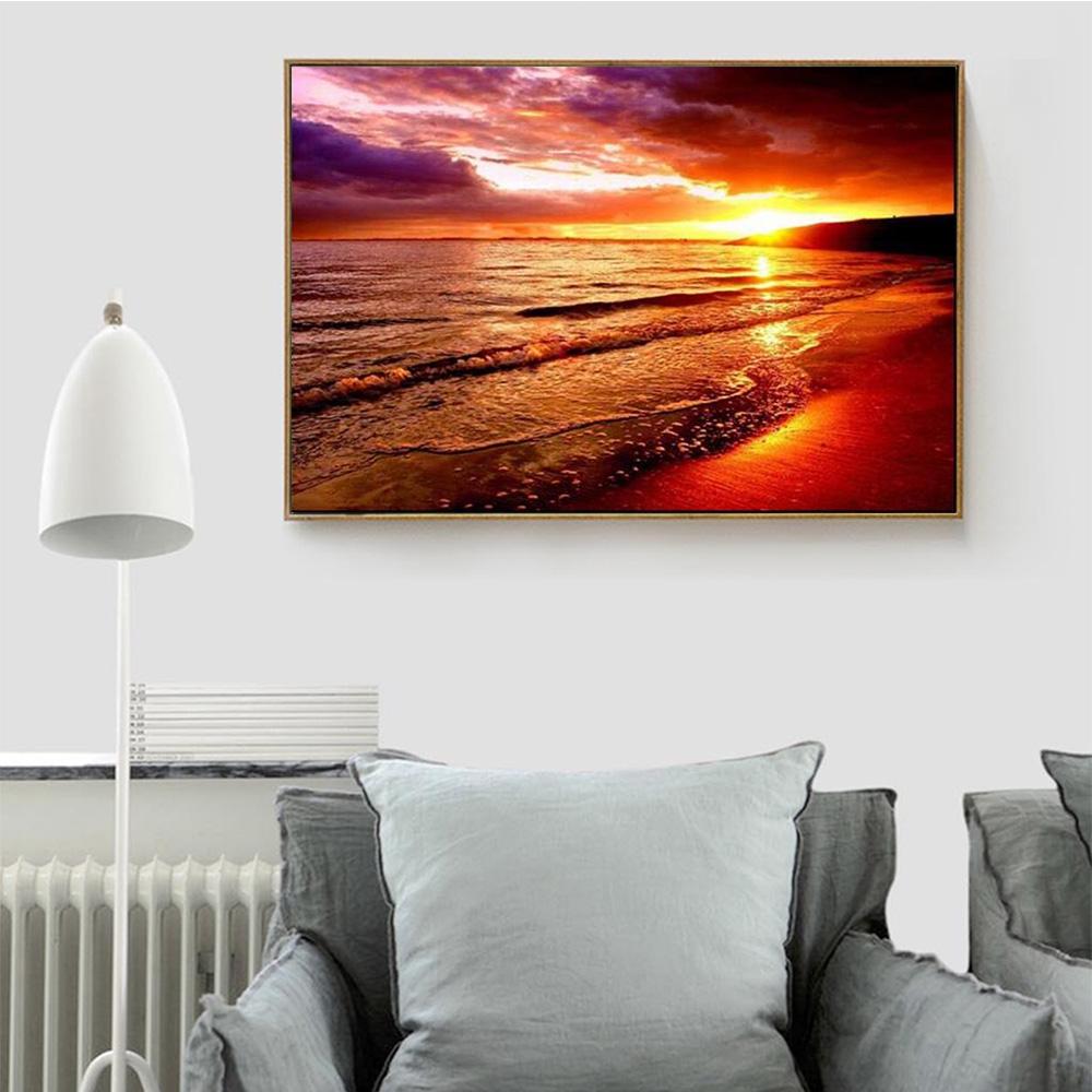 Immagine diamante 5D fai da te di strass modello ricamo mosaico dipinto tramonto mare opere d'arte