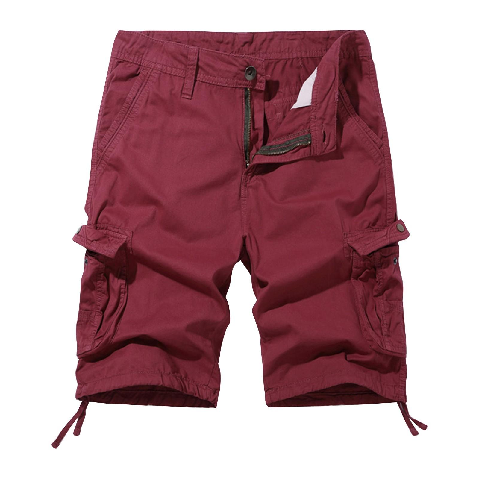Men s Summer Workwear Shorts Loose Casual Five-Point Pants Multi-Pocket Zipper Men s Jogging Shorts 32 винный