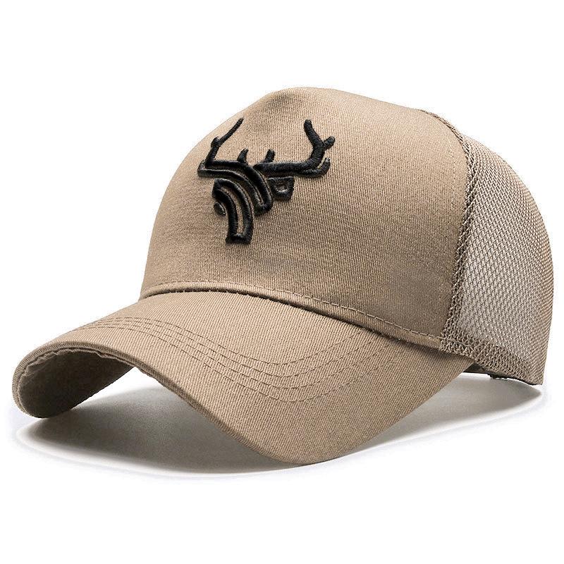 Men's Summer Deer Antler Embroidered Five-Panel Baseball Cap - Breathable, High-Top, Bull Head Visor, Sun Protection