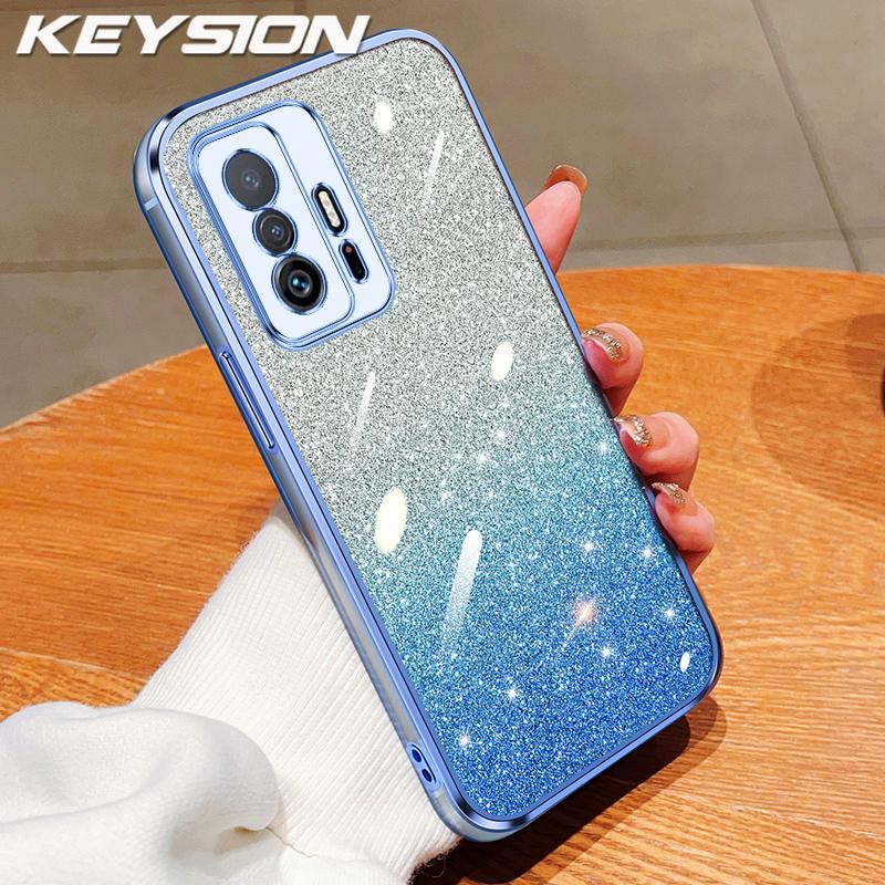 

KEYSION Luxury Plating Glitter Phone Case for Xiaomi 11T Pro 5G Transparent Soft TPU Shockproof Back Cover for Xiaomi 11T 5G for Xiaomi 11T синий