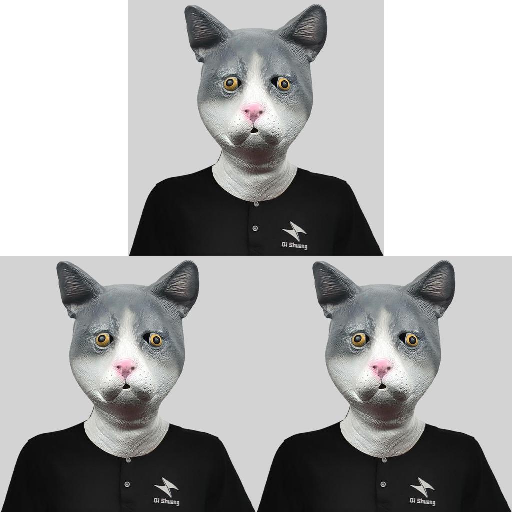 Adorable Cat Head Mask Funny Latex Animal Costume Accessory For Halloween Party