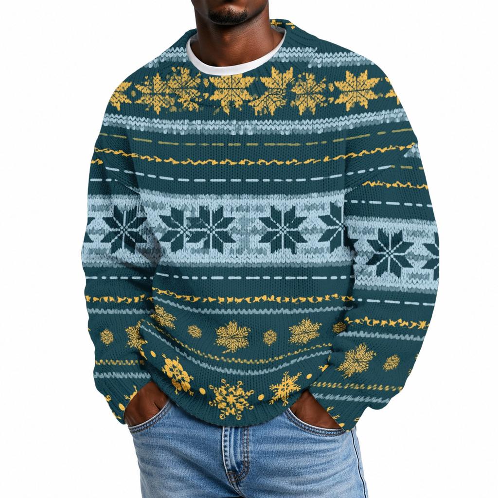 Men's Christmas Print Knit Crewneck Sweater for Fall and Winter Holiday