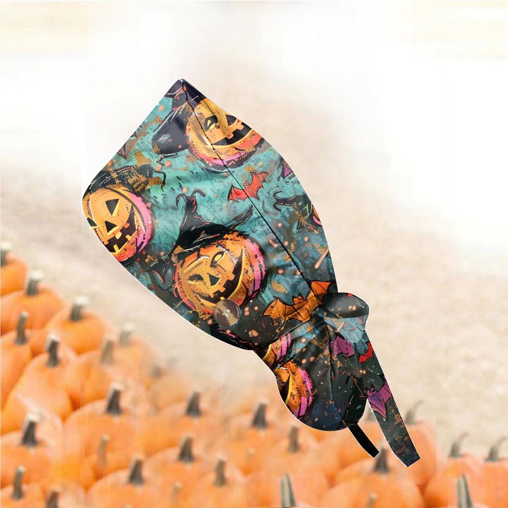 Printed Surgical Cap Scrub Cotton With Button Doctor Wrap Long Hair Adjustable Lace-Up Women Beauty Care Hospital Accessories.