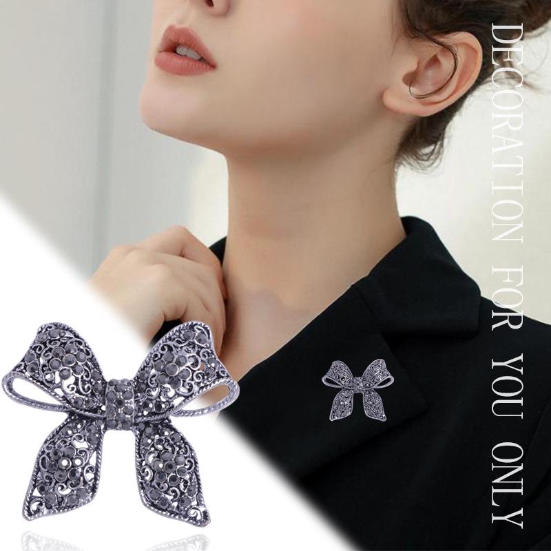 European and American Luxury Rhinestone Bow Brooch 