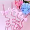 8pcs Durable Material Pink Bow Straws Shimmer Effect Sparkle Straws  Birthday Parties