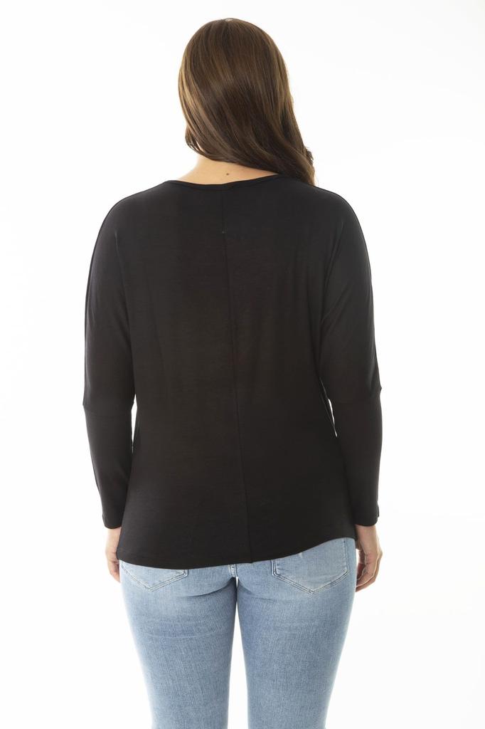 Women's Big Size Blouse Large Size Black Stone Detailed Bat Sleeve Blouse