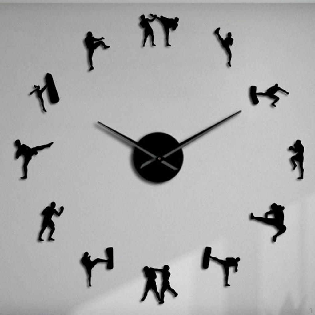 3D Large Wall Clock DIY, Non Ticking Watch Clocks Mirror Stickers Art Acrylic Karate Taekwondo