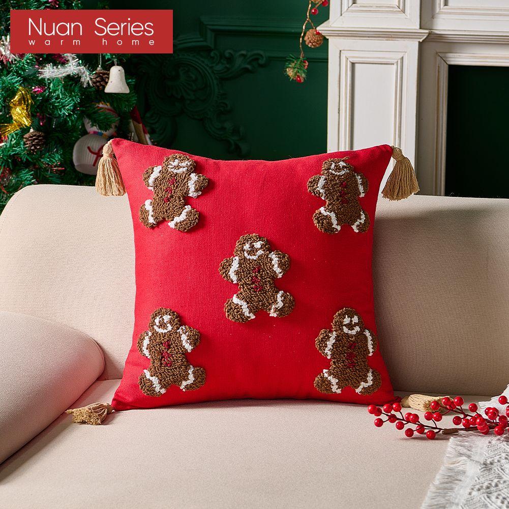 1PC Nuan Series Fashionable and Versatile Christmas Style Red Pillowcase Plush Embroidery Soft Cushion Cover for Sofa Living Room Bedroom Home Decor