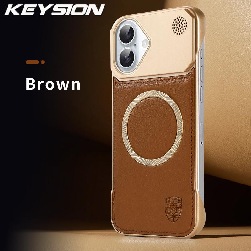 KEYSION Luxury Magnetic PU Leather Aromatherapy Phone Case for iPhone 16 Pro Max 16 Plus 16e Wireless Charging Borderless Cover
