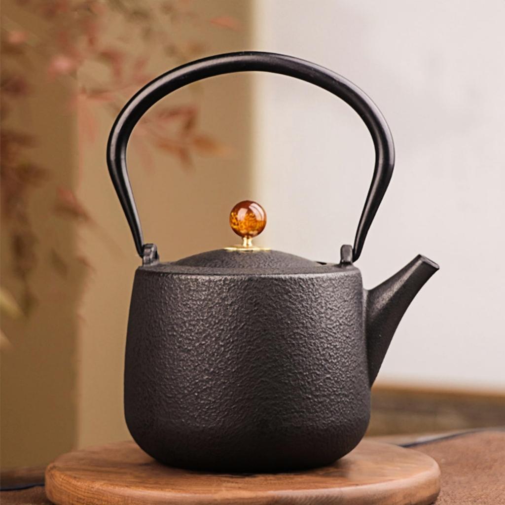 OULOVECO Cast Iron 1200ml Large Suitable for Direct Heat and Induction Includes 304 Stainless Steel Ideal for Tea Healthy and Gifting Teapot,