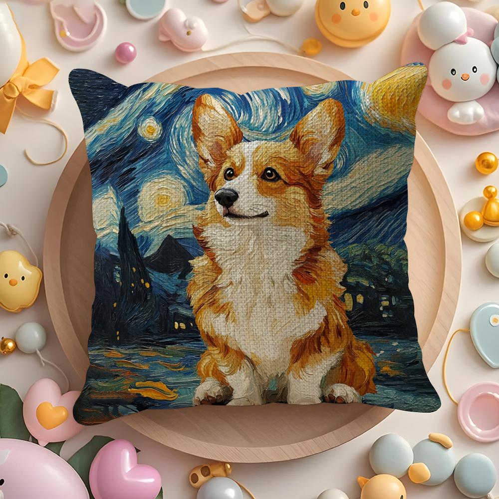 Creative Cute Starry Sky Puppy Pillow Case Pattern Printed Pillowcase for Living Room Sofa Cushion Cover Bedroom Decor
