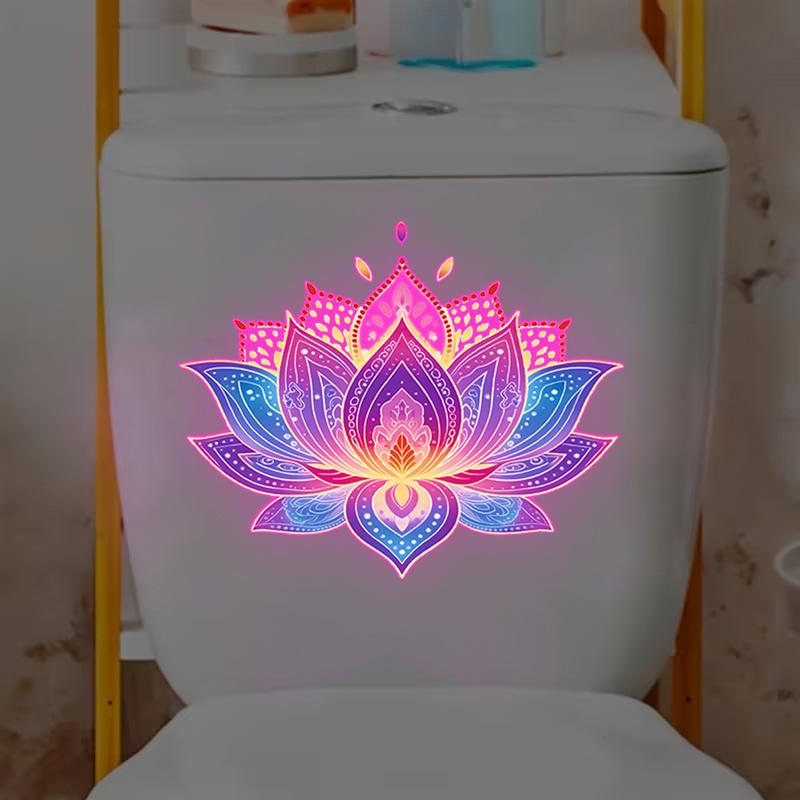 Glow-In-The-Dark Lotus Toilet Sticker Pvc Self-Adhesive Removable Wall Decal Luminous Car, Bedroom, Living Room Sticker