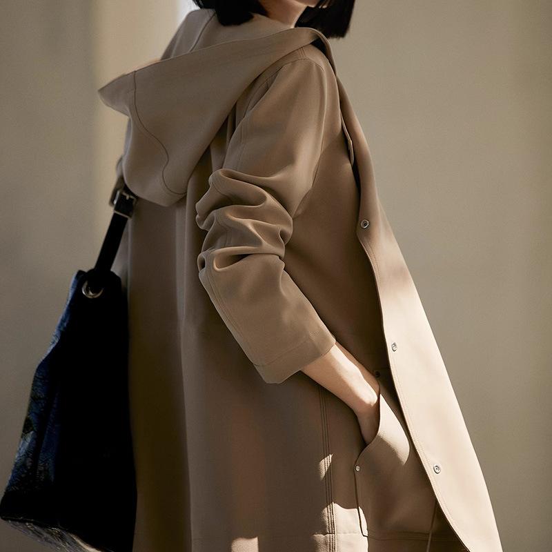 Kesa hooded waist trench coat, short top, spring new casual women's clothing, high sense
