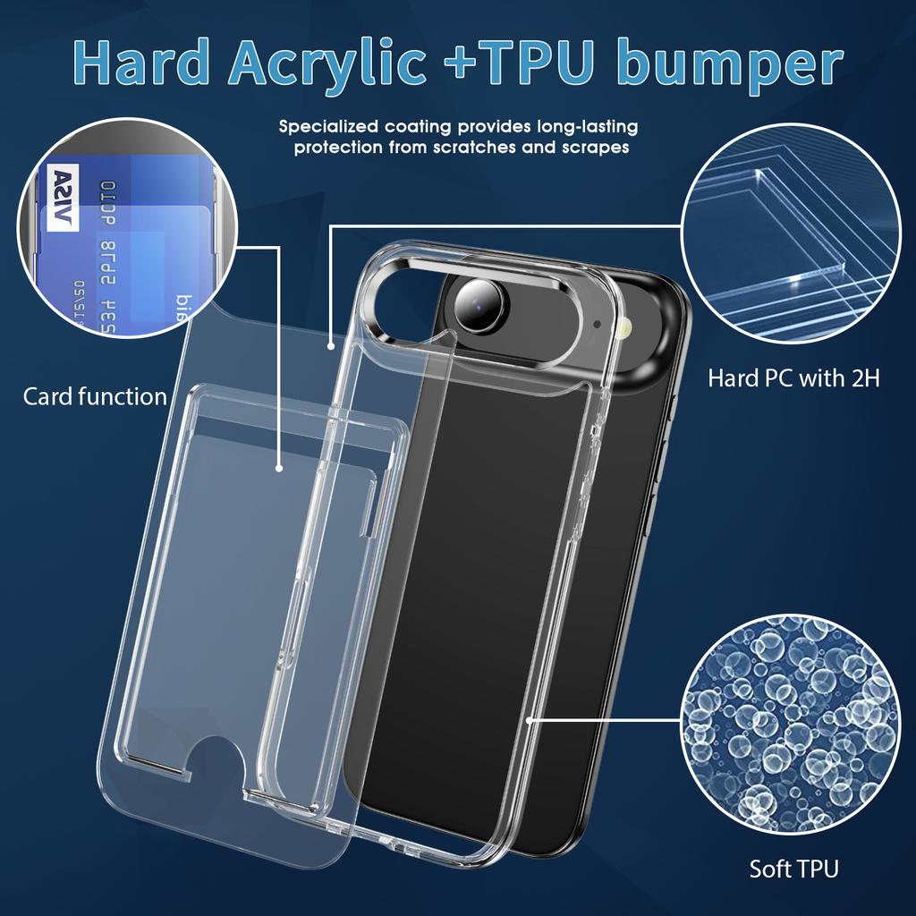 For iPhone 17 Air Clear Case TPU+PC+Acrylic Cell Phone Case with Card Holder
