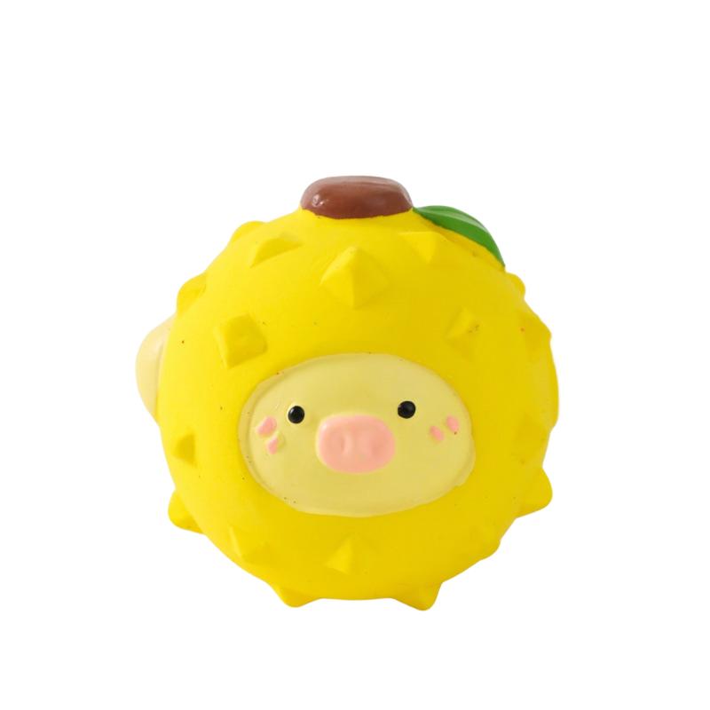 Cute Pig Durian Shaped Squeaky Dog Toy, Soft Latex Chew Toy for Dogs, Funny Puppy Teething Pet Toy жёлтый