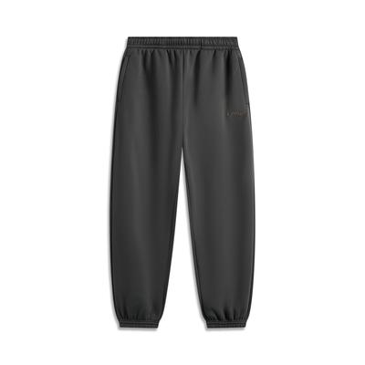 Li Ning Locker Fleece Warme Strick-Sporthose mit Bündchen Herren Unterteile Dunkelgrau AKLUB59-3