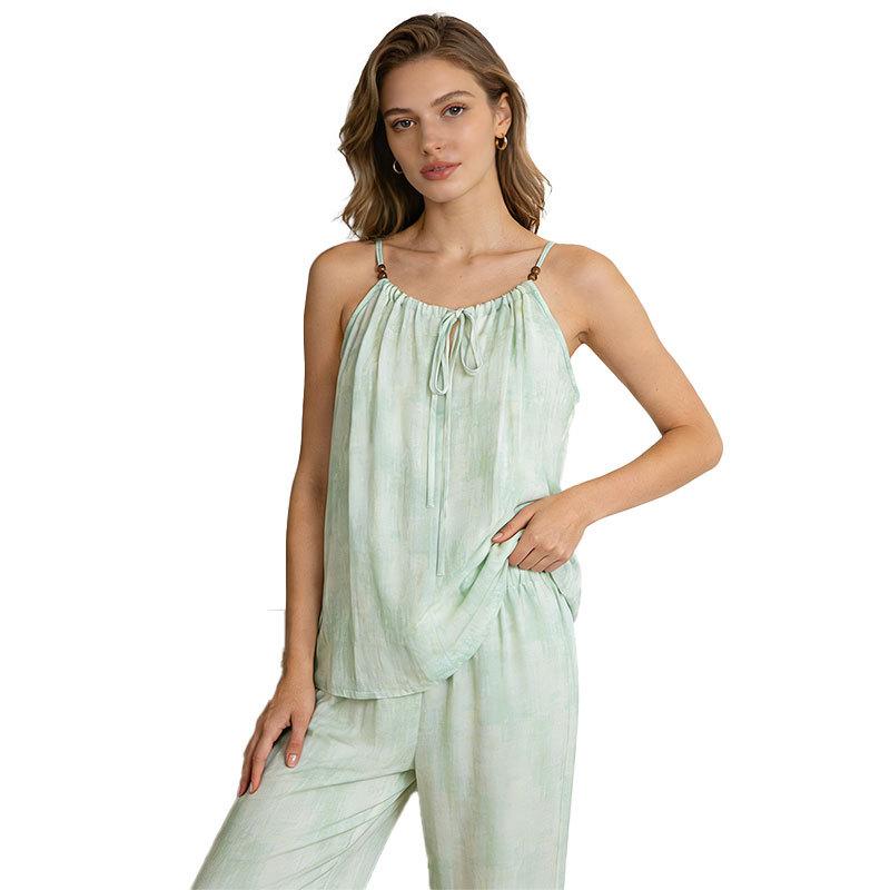 Bamboo fiber pajamas women's summer new suspender trousers simple and fashionable  age-reducing loungewear suit