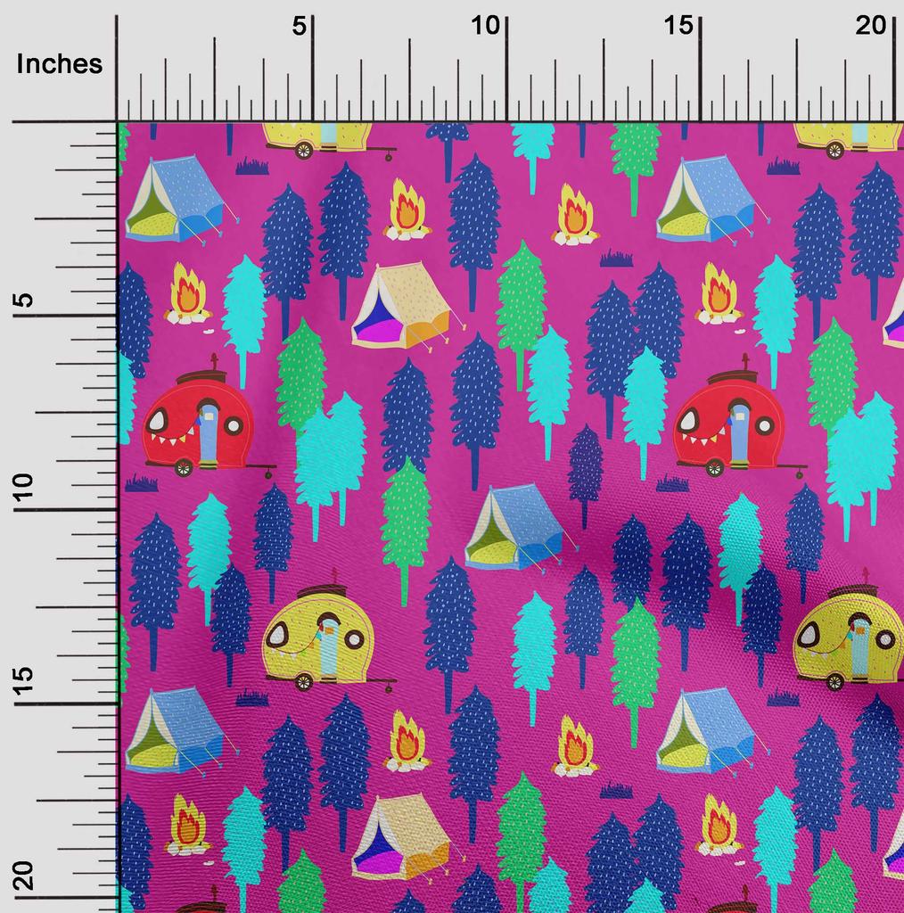 oneOone Cotton Flex Fuschia Pink Fabric Camping Craft Projects Decor Fabric Printed By The Yard 40 Inch