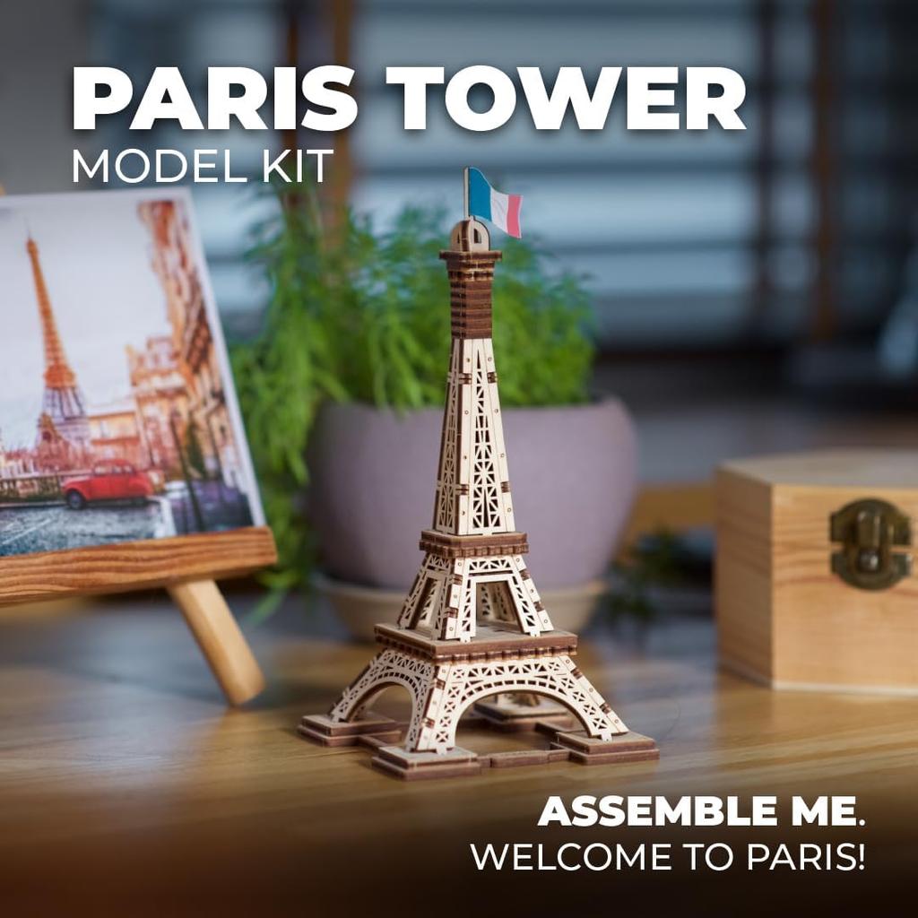Ugears Eiffel Tower 70249 Wooden No Glue or Tools 3D Assembly Instructions For Beginners Puzzle, Required, Puzzle, Included,