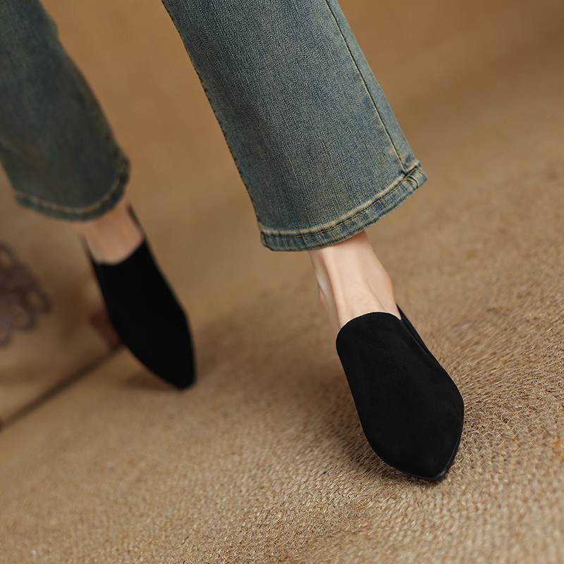 Krazing Pot Sheep Suede Autumn Winter Shoes low Heels slip on Size 43 Size 42 Pointed Toe Deep Mouth Pumps