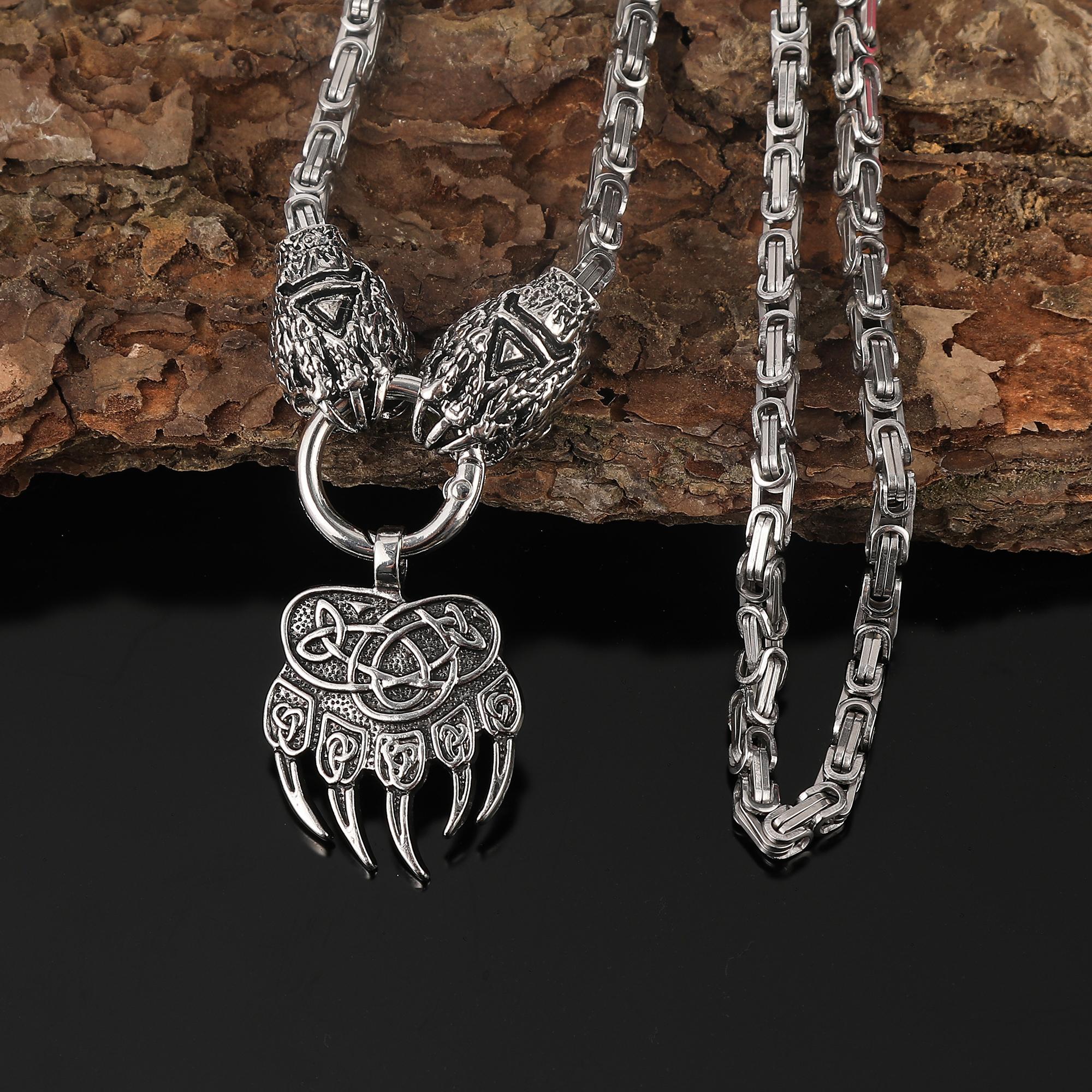 Винтажный Подвеска-Ожерелье с Когтем Медведя и Головой Волка в Viking Style Punk Style Нержавеющая Сталь Цепь Норвежские Украшения Подарок для Мужчин Женщин