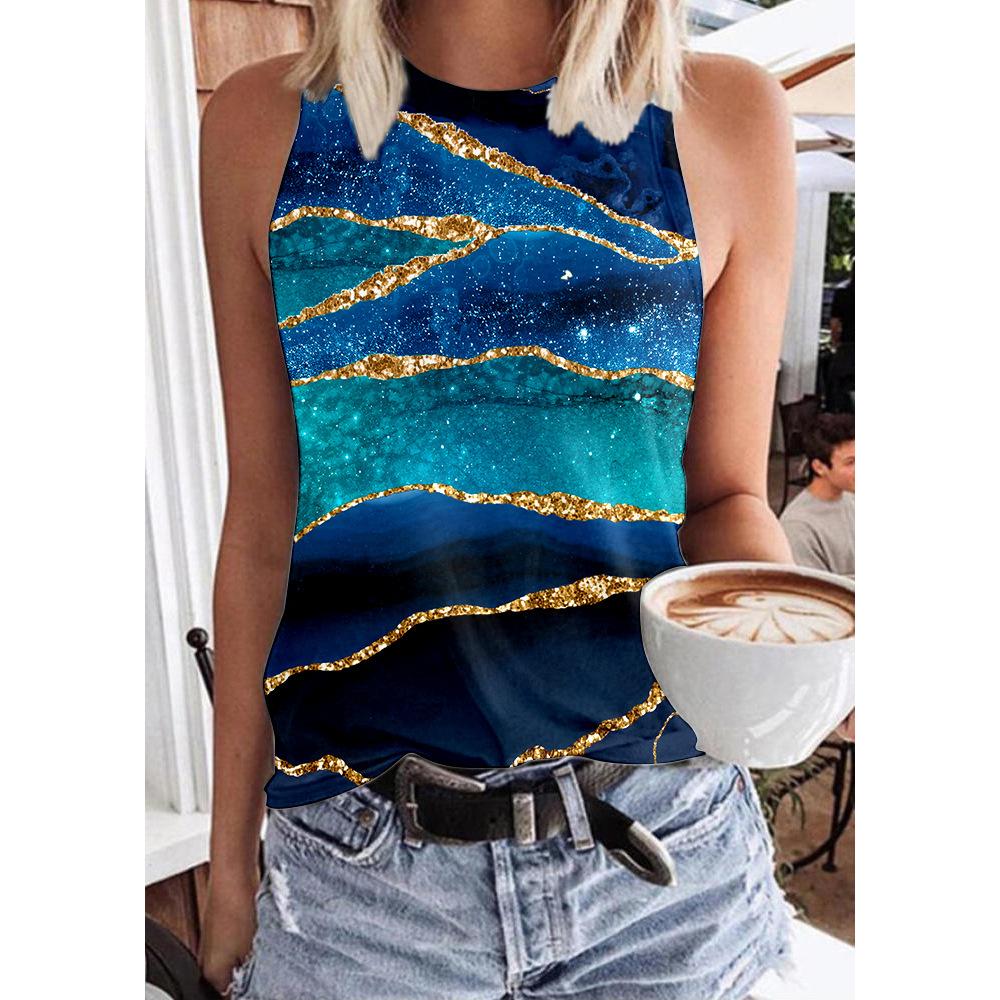 Summer Beautiful Stripe 3D Printed Vest Women s Casual Street Wear S